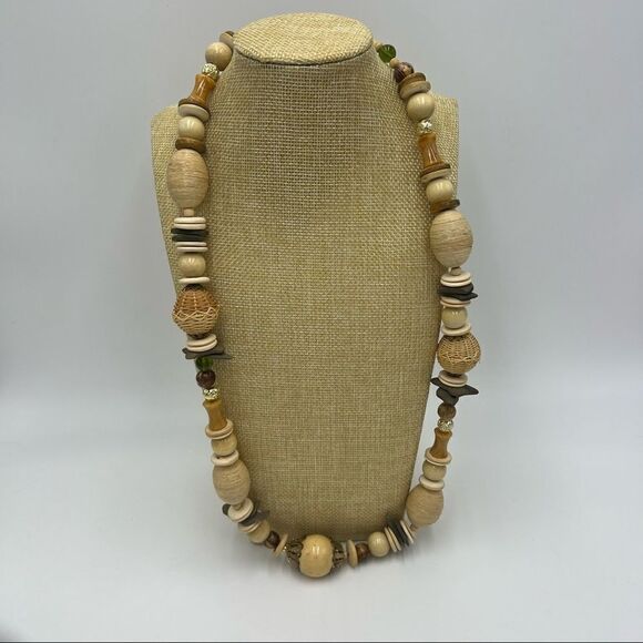 Set of 2 Wooden Beaded Statement Necklaces - Vintage - Picture 5 of 13